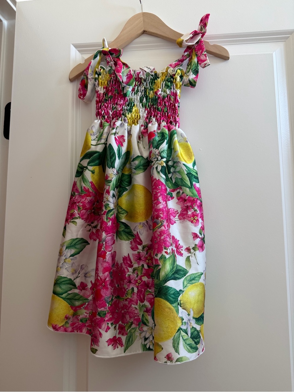 Amalfi White Dress with Pink Blossoms & Yellow Lemon Print